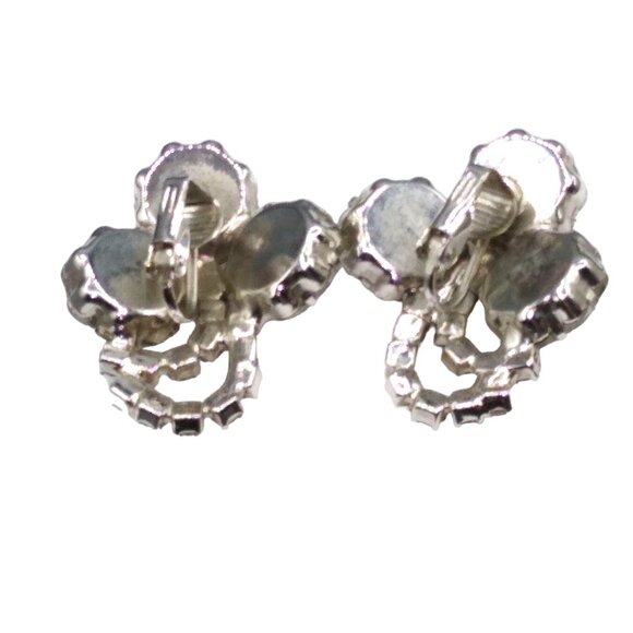Vintage Clear Crystal Bouquet Earrings, Clip On Rivoli and Round Faceted Prong - Picture 3 of 3